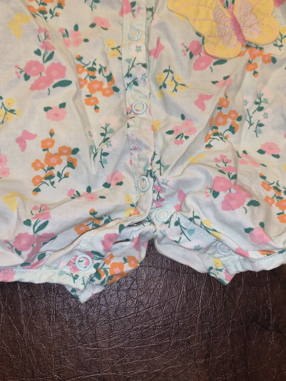 Floral Butterfly Baby Romper - Pink, Yellow, Orange 12 Months